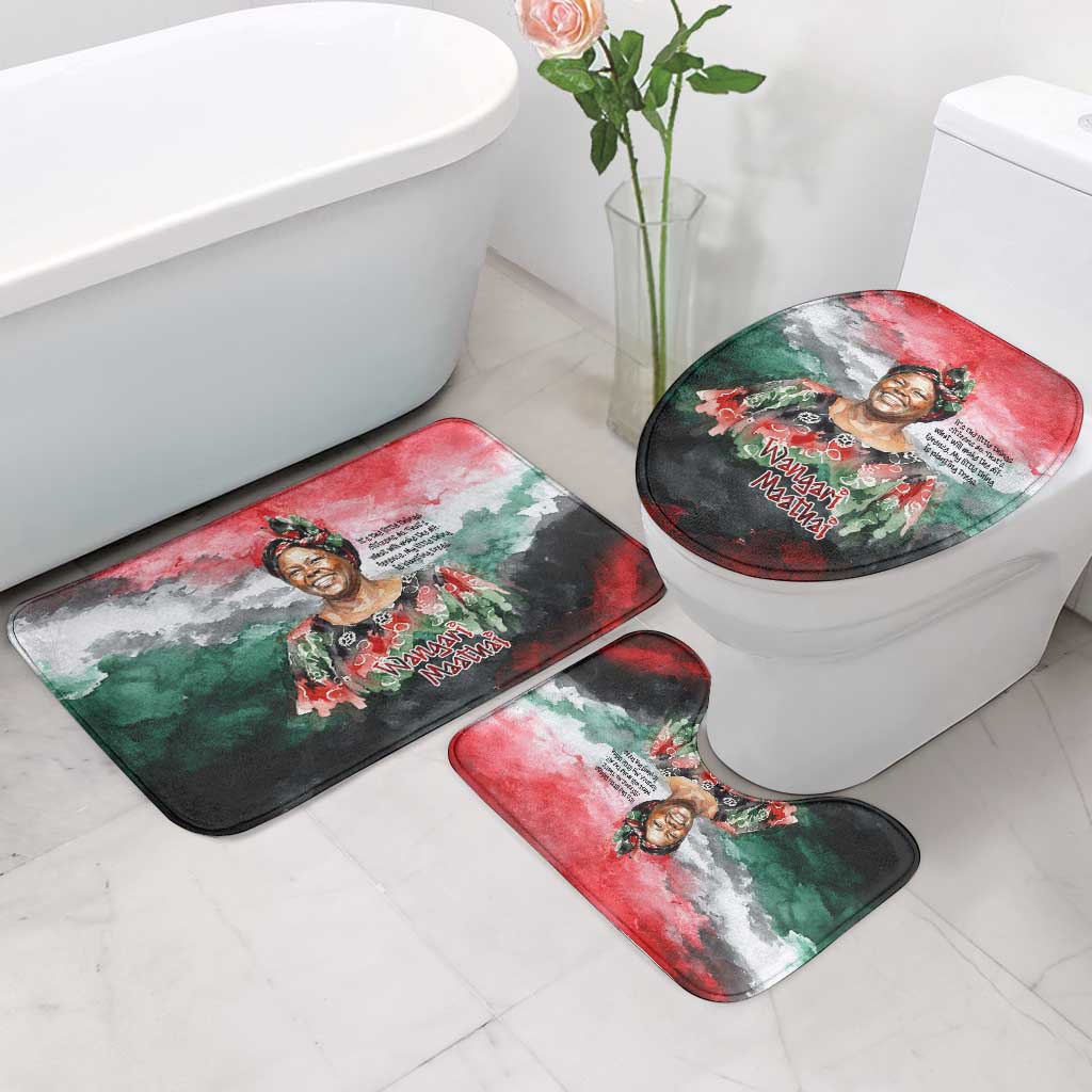Wangari Maathai Bathroom Set Kenyan Flag Watercolor Style - Environmental Quote Planting Trees Tribute Eco-Activism - Wonder Print Shop
