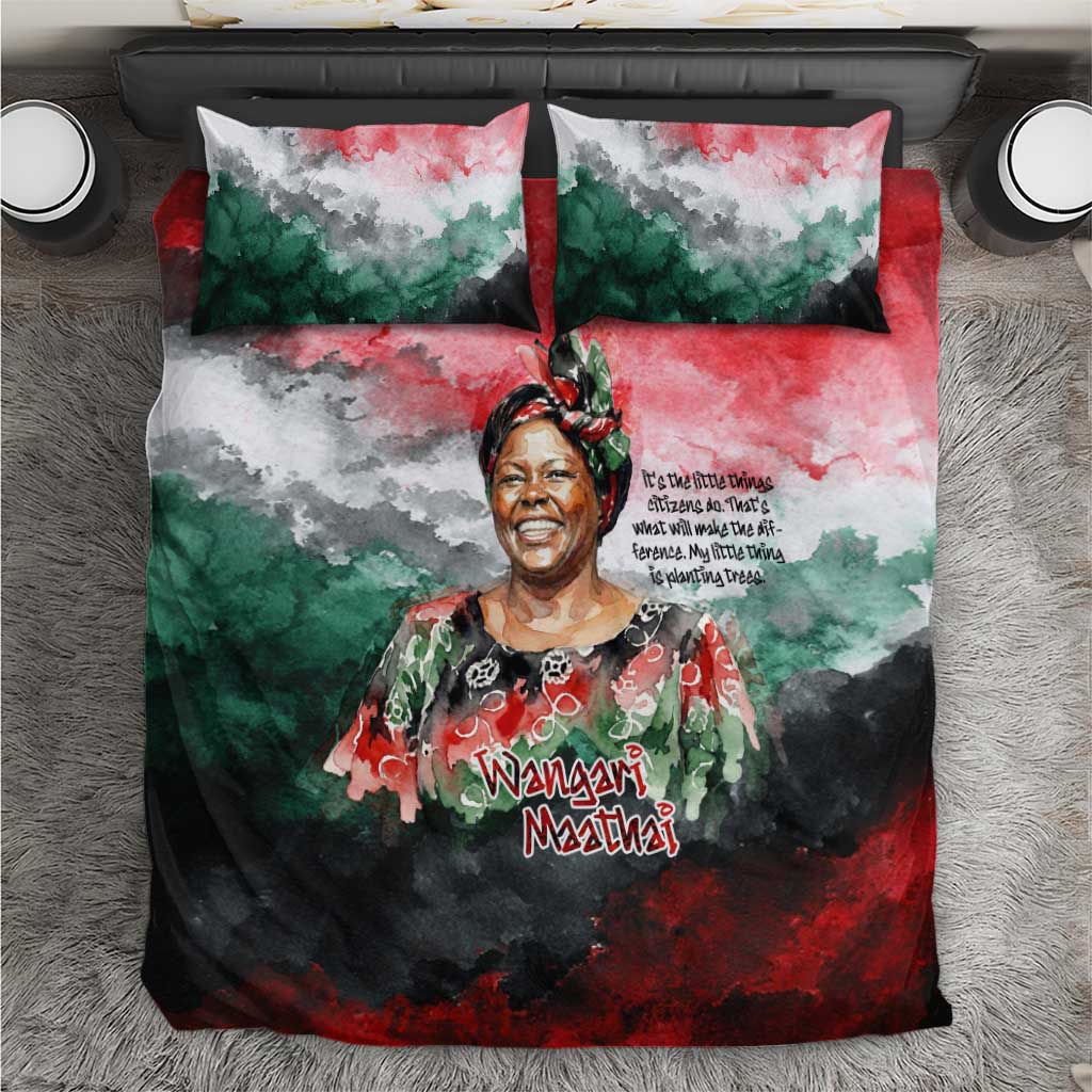 Wangari Maathai Bedding Set Kenyan Flag Watercolor Style - Environmental Quote Planting Trees Tribute Eco-Activism - Wonder Print Shop