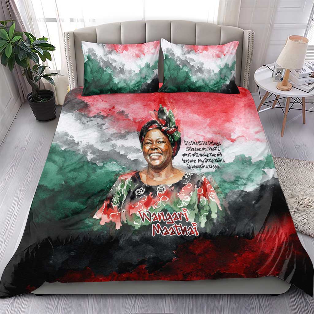 Wangari Maathai Bedding Set Kenyan Flag Watercolor Style - Environmental Quote Planting Trees Tribute Eco-Activism - Wonder Print Shop