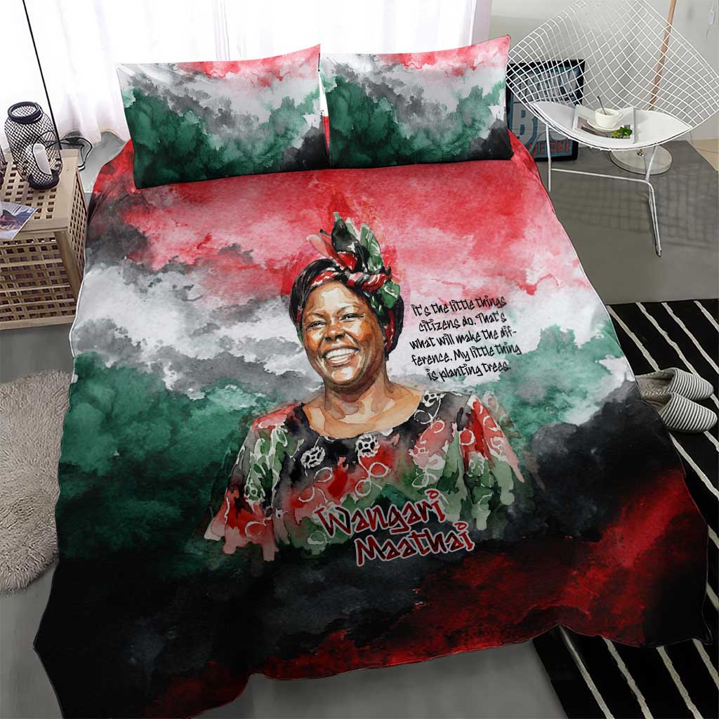 Wangari Maathai Bedding Set Kenyan Flag Watercolor Style - Environmental Quote Planting Trees Tribute Eco-Activism - Wonder Print Shop