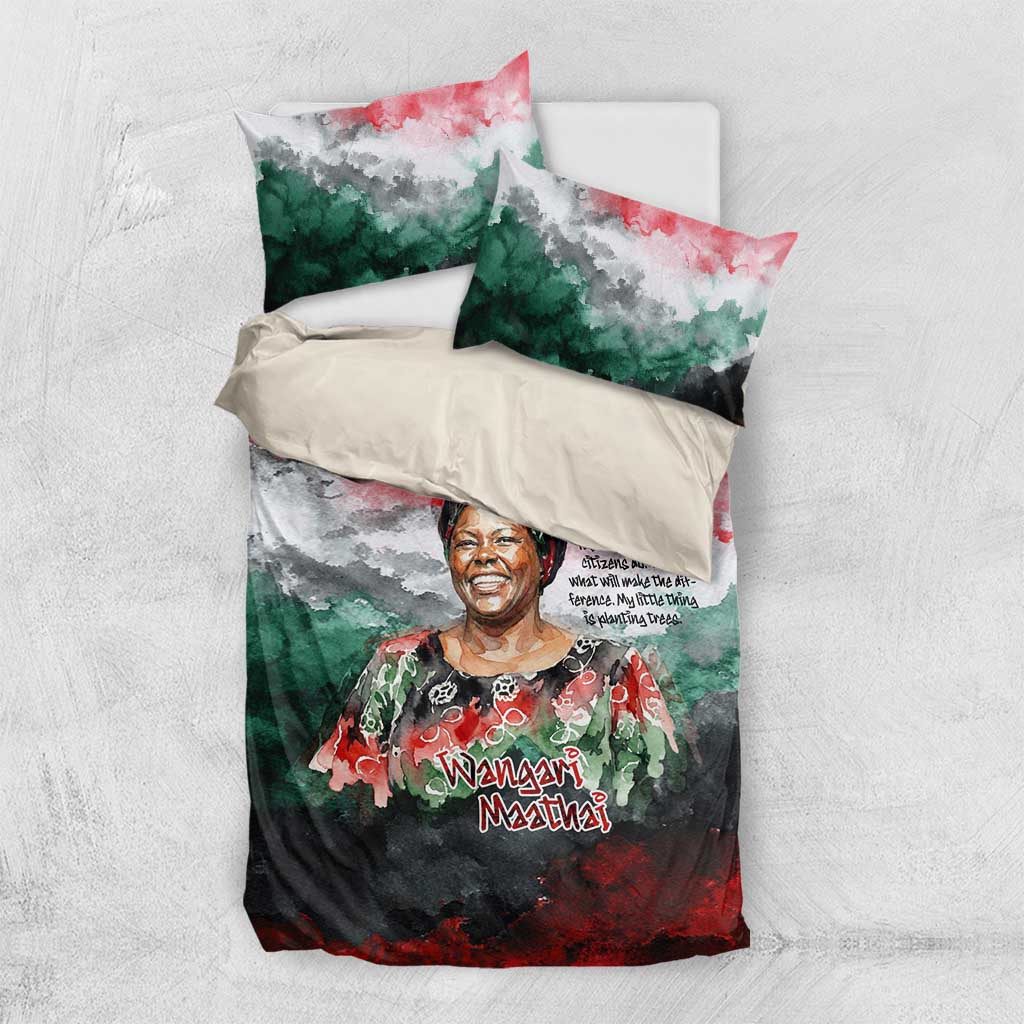 Wangari Maathai Bedding Set Kenyan Flag Watercolor Style - Environmental Quote Planting Trees Tribute Eco-Activism - Wonder Print Shop