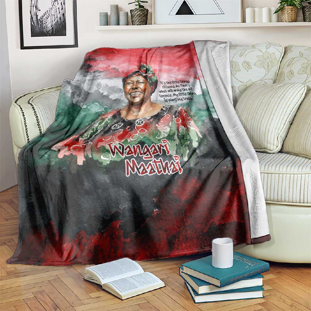 Wangari Maathai Blanket Kenyan Flag Watercolor Style - Environmental Quote Planting Trees Tribute Eco-Activism - Wonder Print Shop