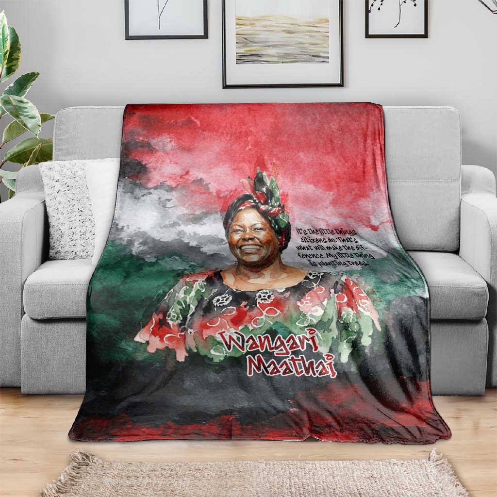 Wangari Maathai Blanket Kenyan Flag Watercolor Style - Environmental Quote Planting Trees Tribute Eco-Activism - Wonder Print Shop