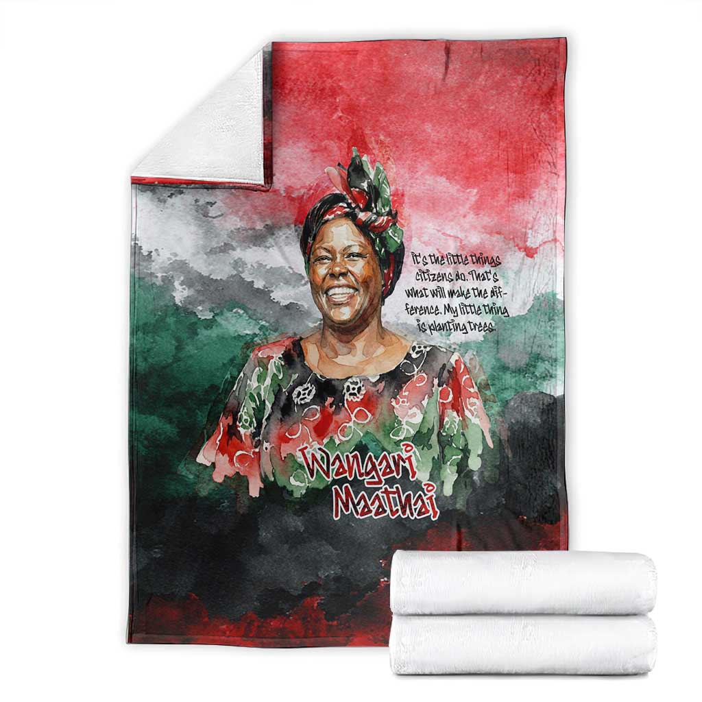 Wangari Maathai Blanket Kenyan Flag Watercolor Style - Environmental Quote Planting Trees Tribute Eco-Activism - Wonder Print Shop