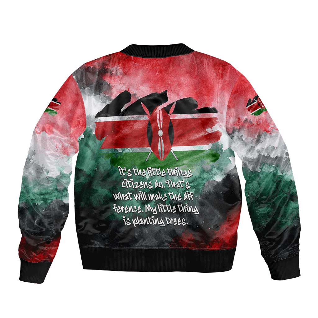 Wangari Maathai Bomber Jacket Kenyan Flag Watercolor Style - Environmental Quote Planting Trees Tribute Eco-Activism - Wonder Print Shop