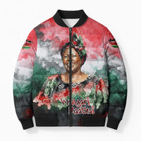 Wangari Maathai Bomber Puffer Jacket Kenyan Flag Watercolor Style - Environmental Quote Planting Trees Tribute Eco-Activism - Wonder Print Shop
