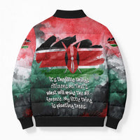 Wangari Maathai Bomber Puffer Jacket Kenyan Flag Watercolor Style - Environmental Quote Planting Trees Tribute Eco-Activism - Wonder Print Shop