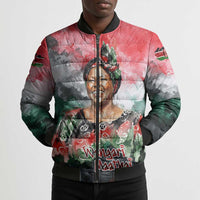 Wangari Maathai Bomber Puffer Jacket Kenyan Flag Watercolor Style - Environmental Quote Planting Trees Tribute Eco-Activism - Wonder Print Shop