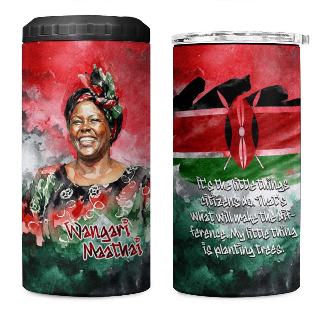 Wangari Maathai 4 in 1 Can Cooler Tumbler Kenyan Flag Watercolor Style - Environmental Quote Planting Trees Tribute Eco-Activism - Wonder Print Shop