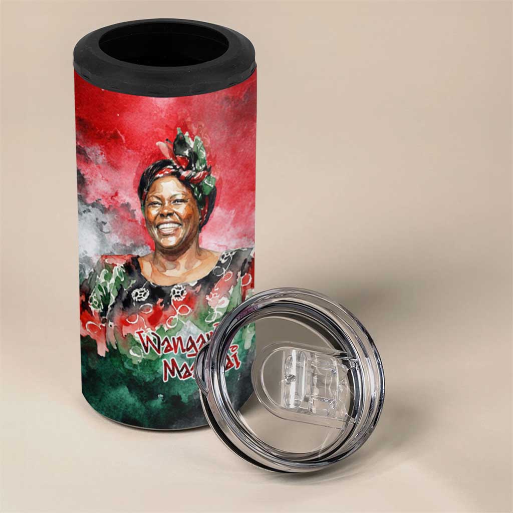 Wangari Maathai 4 in 1 Can Cooler Tumbler Kenyan Flag Watercolor Style - Environmental Quote Planting Trees Tribute Eco-Activism - Wonder Print Shop