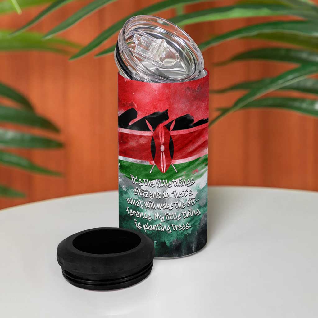 Wangari Maathai 4 in 1 Can Cooler Tumbler Kenyan Flag Watercolor Style - Environmental Quote Planting Trees Tribute Eco-Activism - Wonder Print Shop