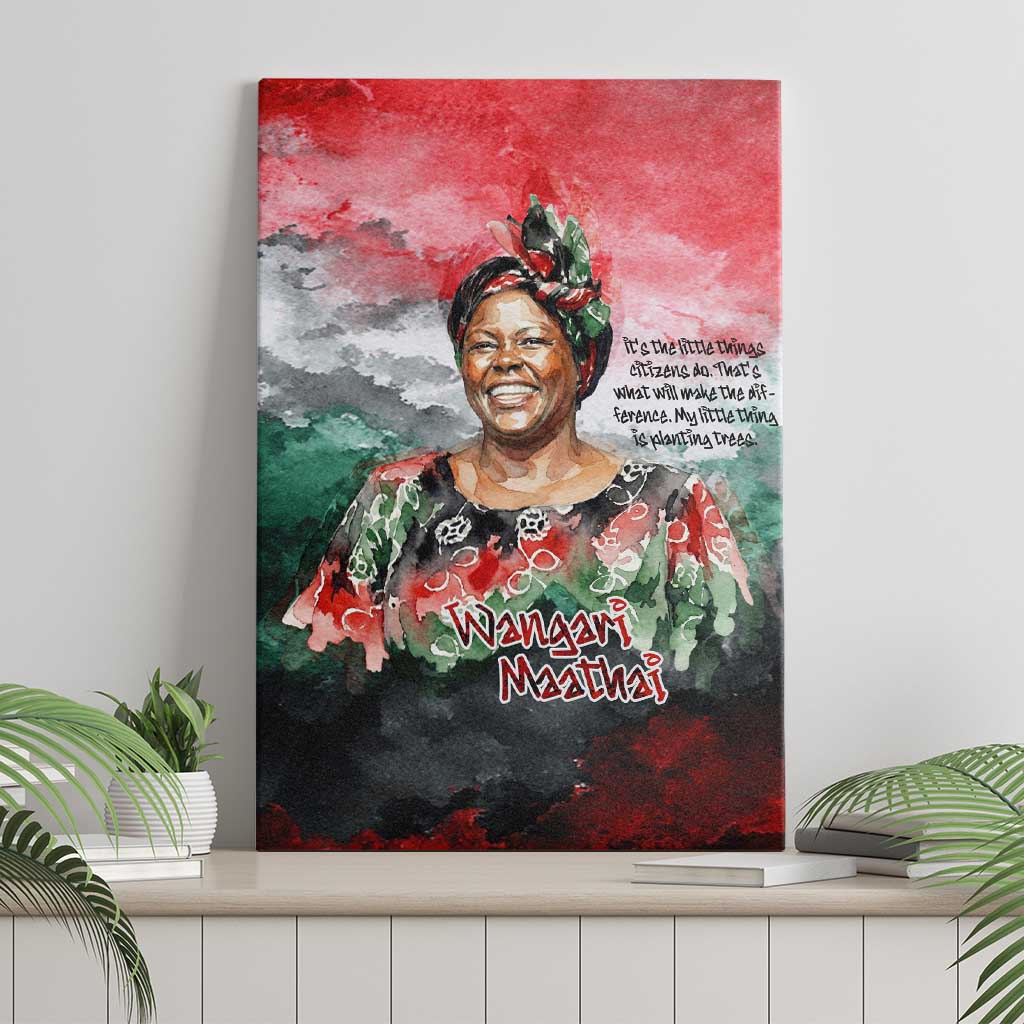 Wangari Maathai Canvas Wall Art Kenyan Flag Watercolor Style - Environmental Quote Planting Trees Tribute Eco-Activism - Wonder Print Shop