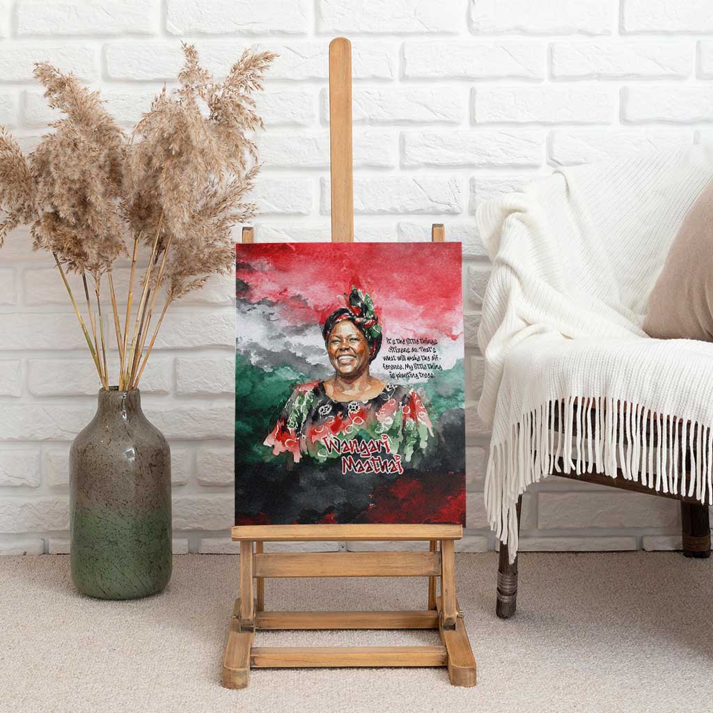 Wangari Maathai Canvas Wall Art Kenyan Flag Watercolor Style - Environmental Quote Planting Trees Tribute Eco-Activism - Wonder Print Shop