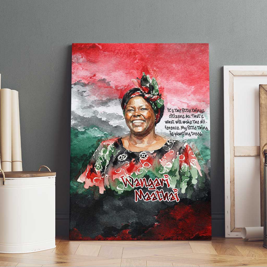 Wangari Maathai Canvas Wall Art Kenyan Flag Watercolor Style - Environmental Quote Planting Trees Tribute Eco-Activism - Wonder Print Shop