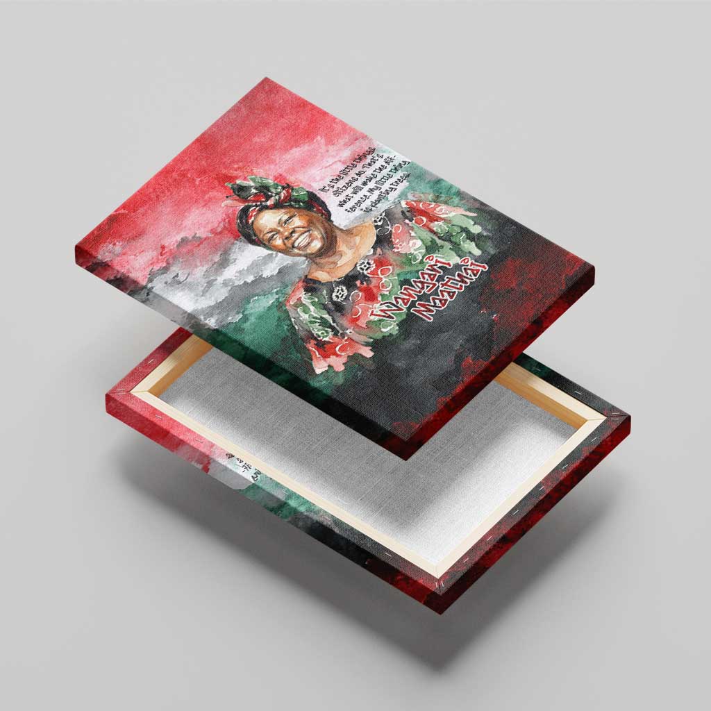 Wangari Maathai Canvas Wall Art Kenyan Flag Watercolor Style - Environmental Quote Planting Trees Tribute Eco-Activism - Wonder Print Shop