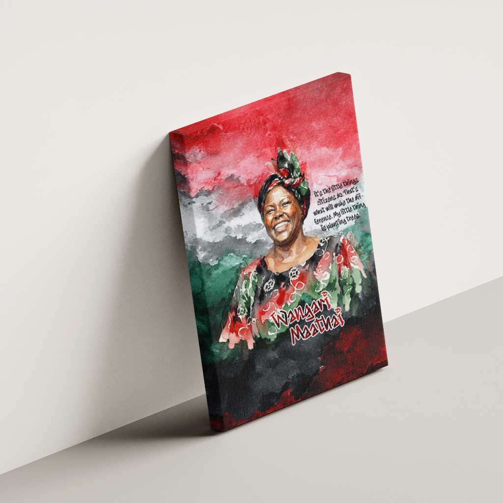 Wangari Maathai Canvas Wall Art Kenyan Flag Watercolor Style - Environmental Quote Planting Trees Tribute Eco-Activism - Wonder Print Shop