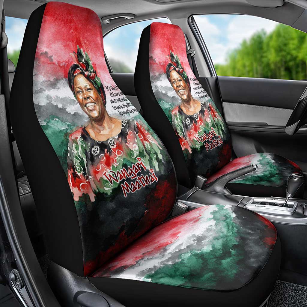 Wangari Maathai Car Seat Cover Kenyan Flag Watercolor Style - Environmental Quote Planting Trees Tribute Eco-Activism - Wonder Print Shop