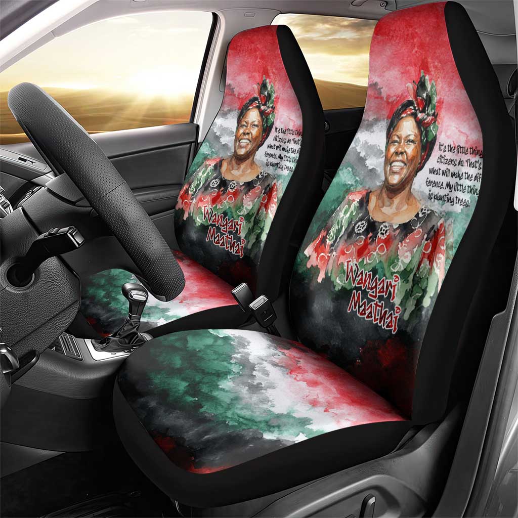 Wangari Maathai Car Seat Cover Kenyan Flag Watercolor Style - Environmental Quote Planting Trees Tribute Eco-Activism - Wonder Print Shop