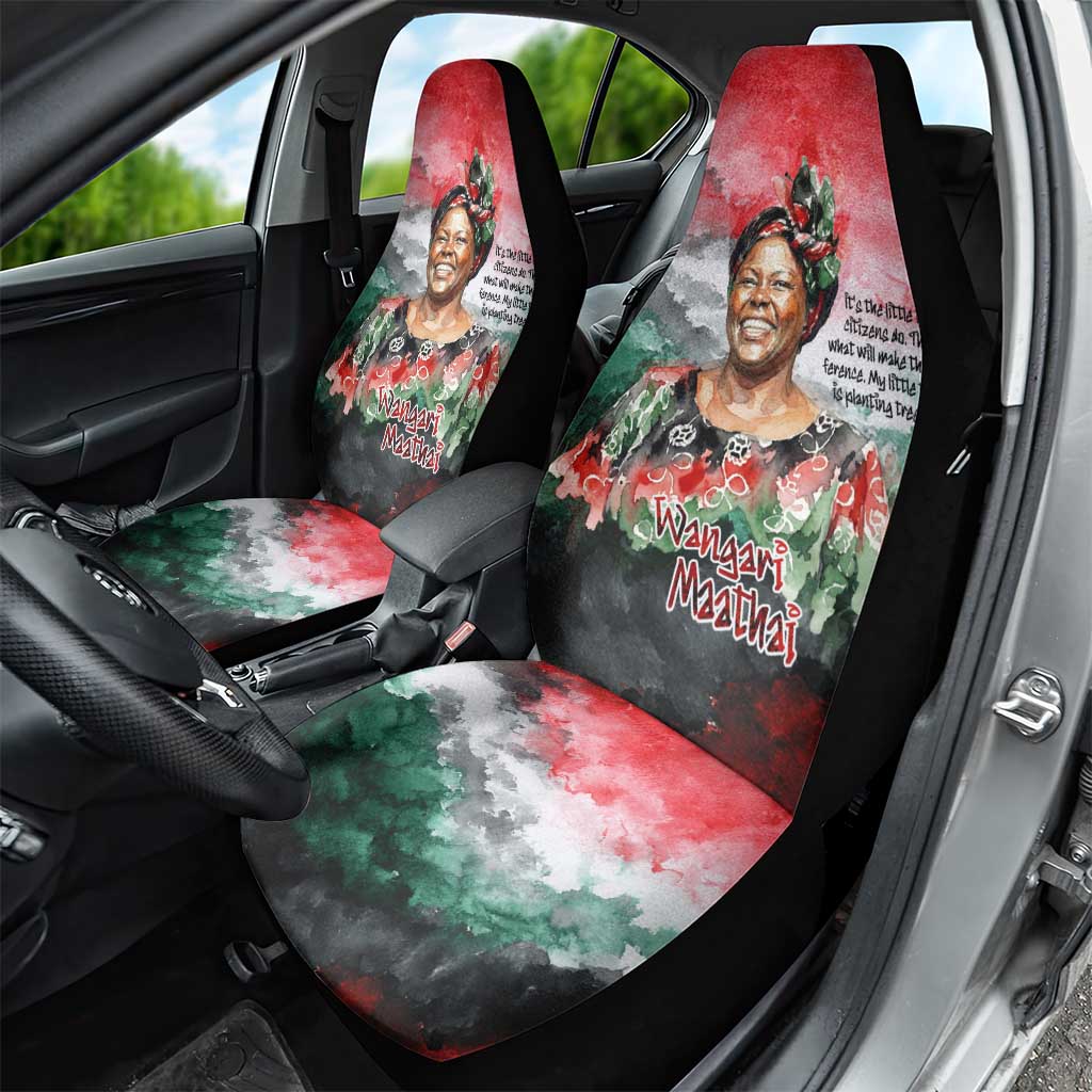 Wangari Maathai Car Seat Cover Kenyan Flag Watercolor Style - Environmental Quote Planting Trees Tribute Eco-Activism - Wonder Print Shop