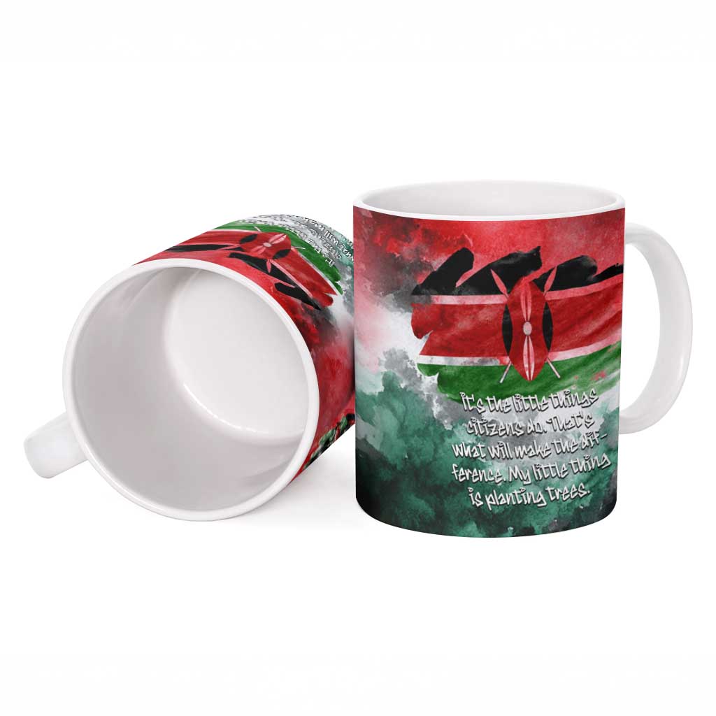 Wangari Maathai Ceramic Mug Kenyan Flag Watercolor Style - Environmental Quote Planting Trees Tribute Eco-Activism - Wonder Print Shop