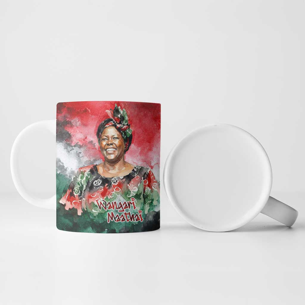 Wangari Maathai Ceramic Mug Kenyan Flag Watercolor Style - Environmental Quote Planting Trees Tribute Eco-Activism - Wonder Print Shop