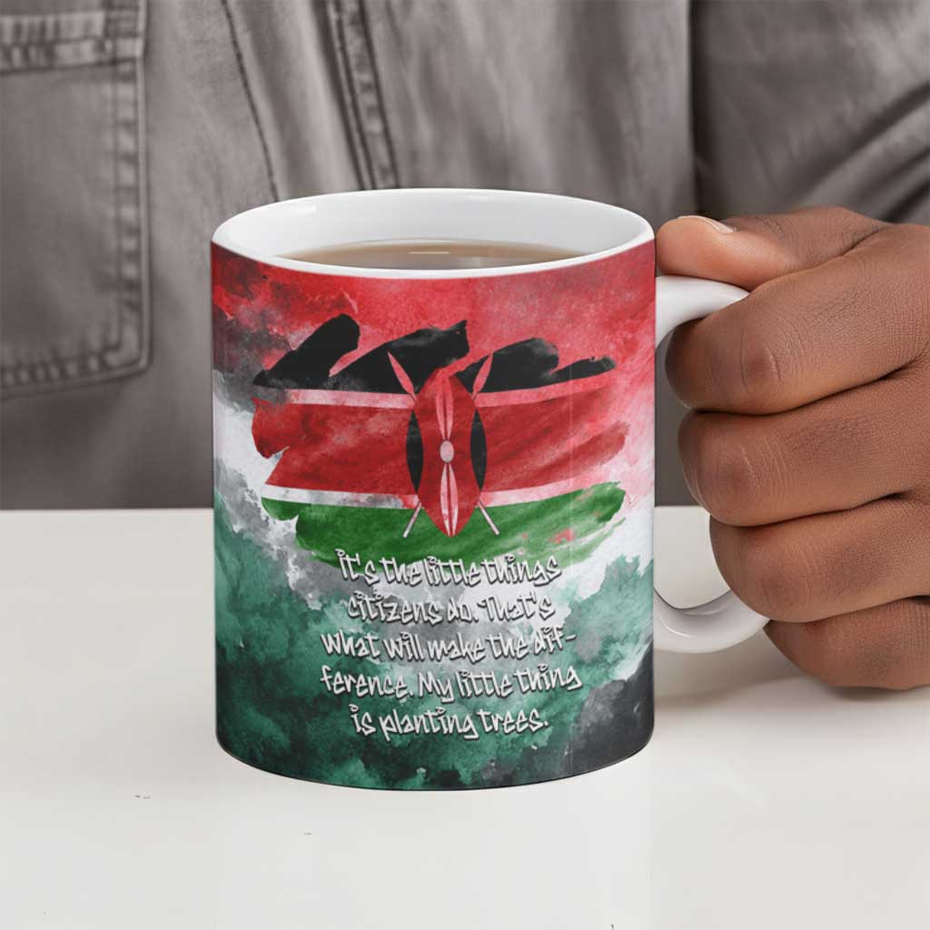 Wangari Maathai Ceramic Mug Kenyan Flag Watercolor Style - Environmental Quote Planting Trees Tribute Eco-Activism - Wonder Print Shop