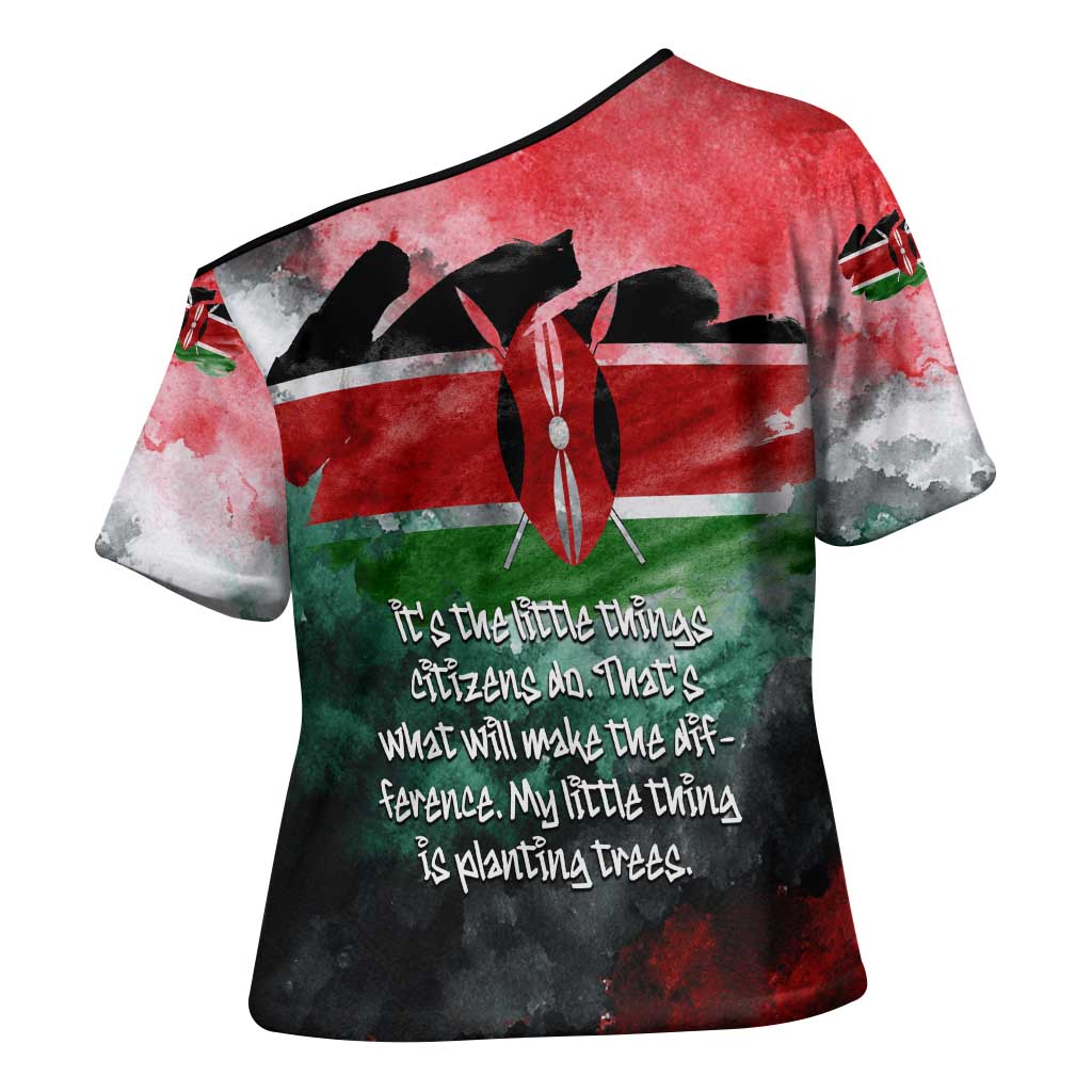 Wangari Maathai Cross Shoulder Shirt Kenyan Flag Watercolor Style - Environmental Quote Planting Trees Tribute Eco-Activism - Wonder Print Shop