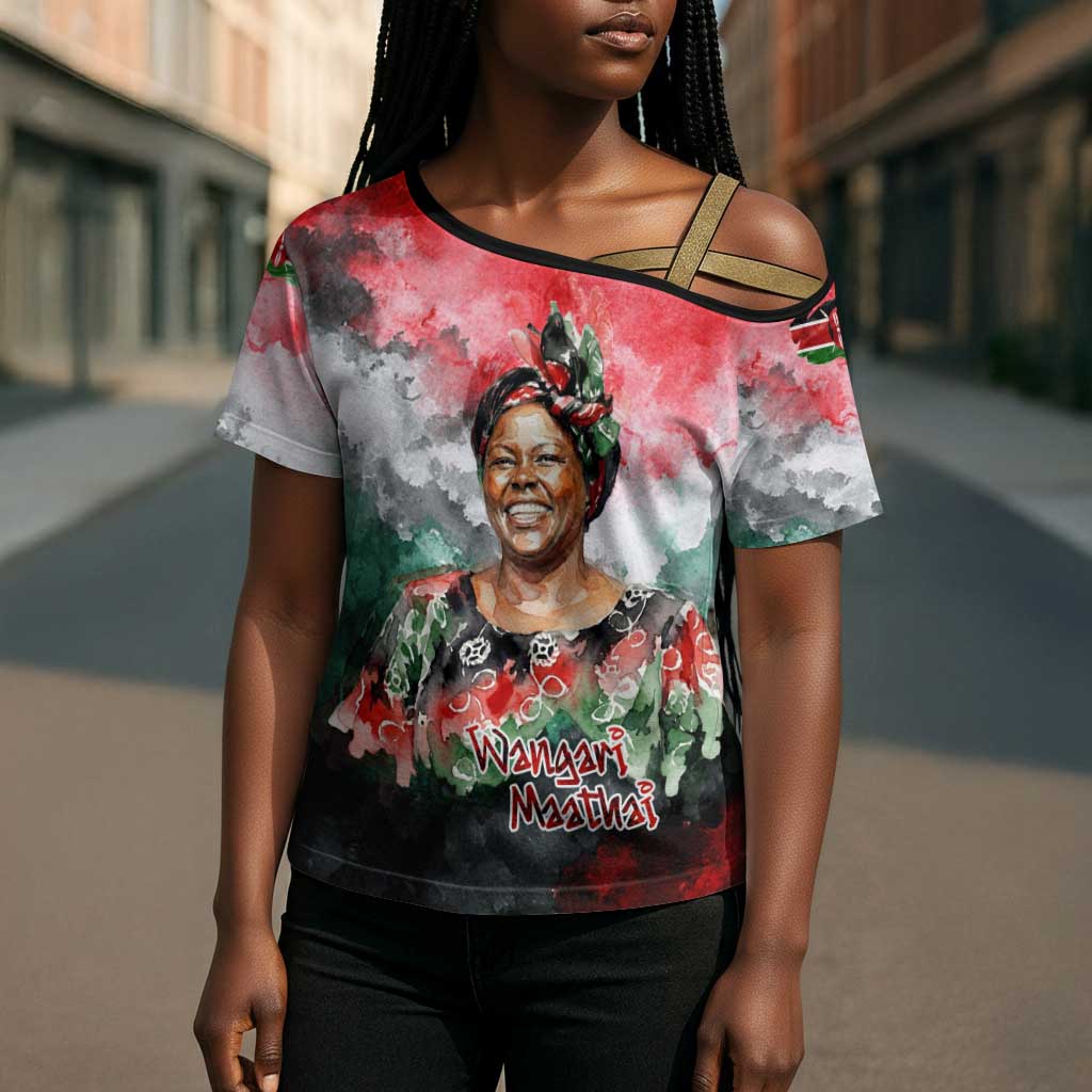 Wangari Maathai Cross Shoulder Shirt Kenyan Flag Watercolor Style - Environmental Quote Planting Trees Tribute Eco-Activism - Wonder Print Shop