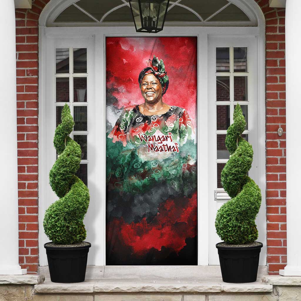 Wangari Maathai Door Cover Kenyan Flag Watercolor Style - Environmental Quote Planting Trees Tribute Eco-Activism - Wonder Print Shop