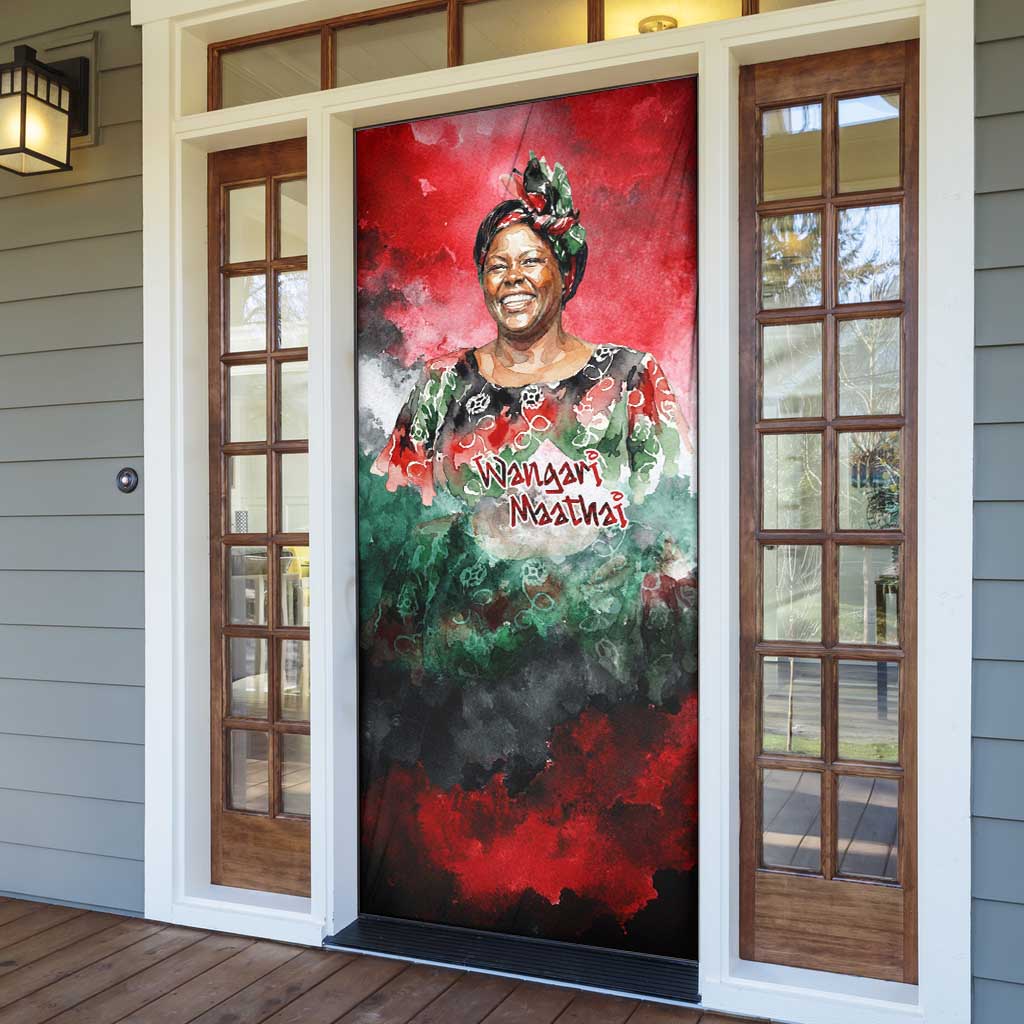 Wangari Maathai Door Cover Kenyan Flag Watercolor Style - Environmental Quote Planting Trees Tribute Eco-Activism - Wonder Print Shop