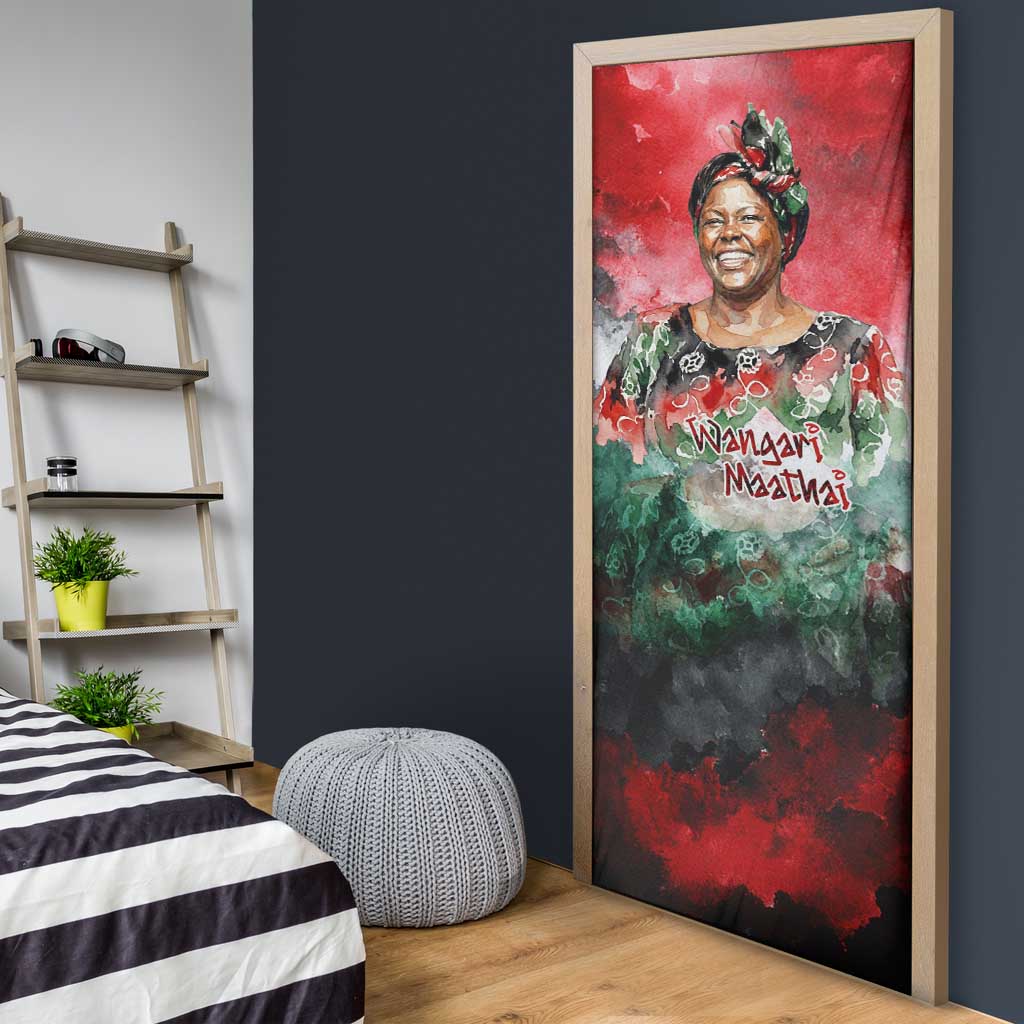 Wangari Maathai Door Cover Kenyan Flag Watercolor Style - Environmental Quote Planting Trees Tribute Eco-Activism - Wonder Print Shop