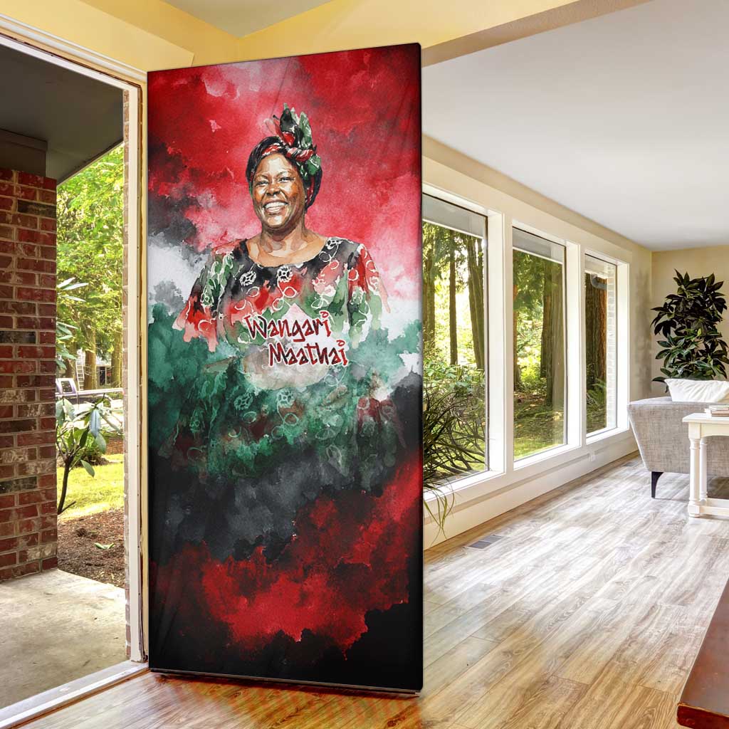 Wangari Maathai Door Cover Kenyan Flag Watercolor Style - Environmental Quote Planting Trees Tribute Eco-Activism - Wonder Print Shop
