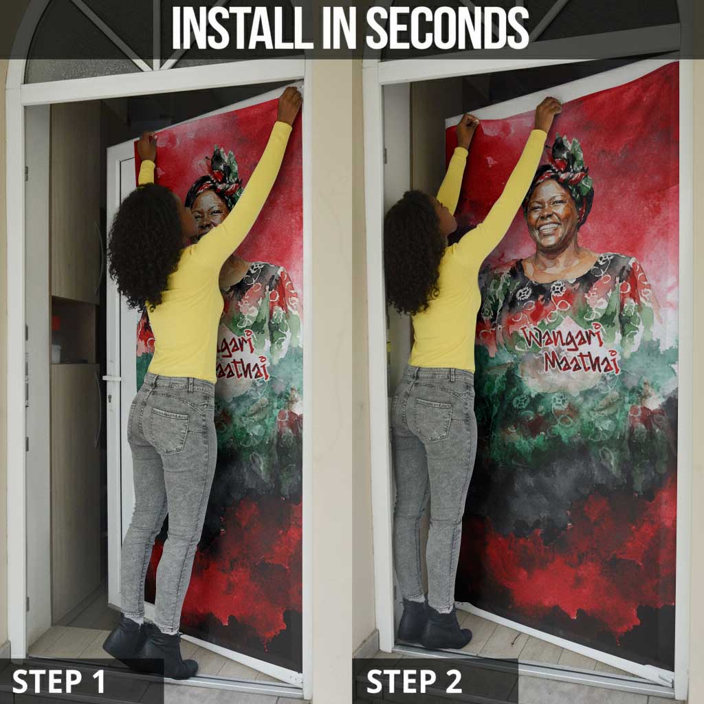 Wangari Maathai Door Cover Kenyan Flag Watercolor Style - Environmental Quote Planting Trees Tribute Eco-Activism - Wonder Print Shop
