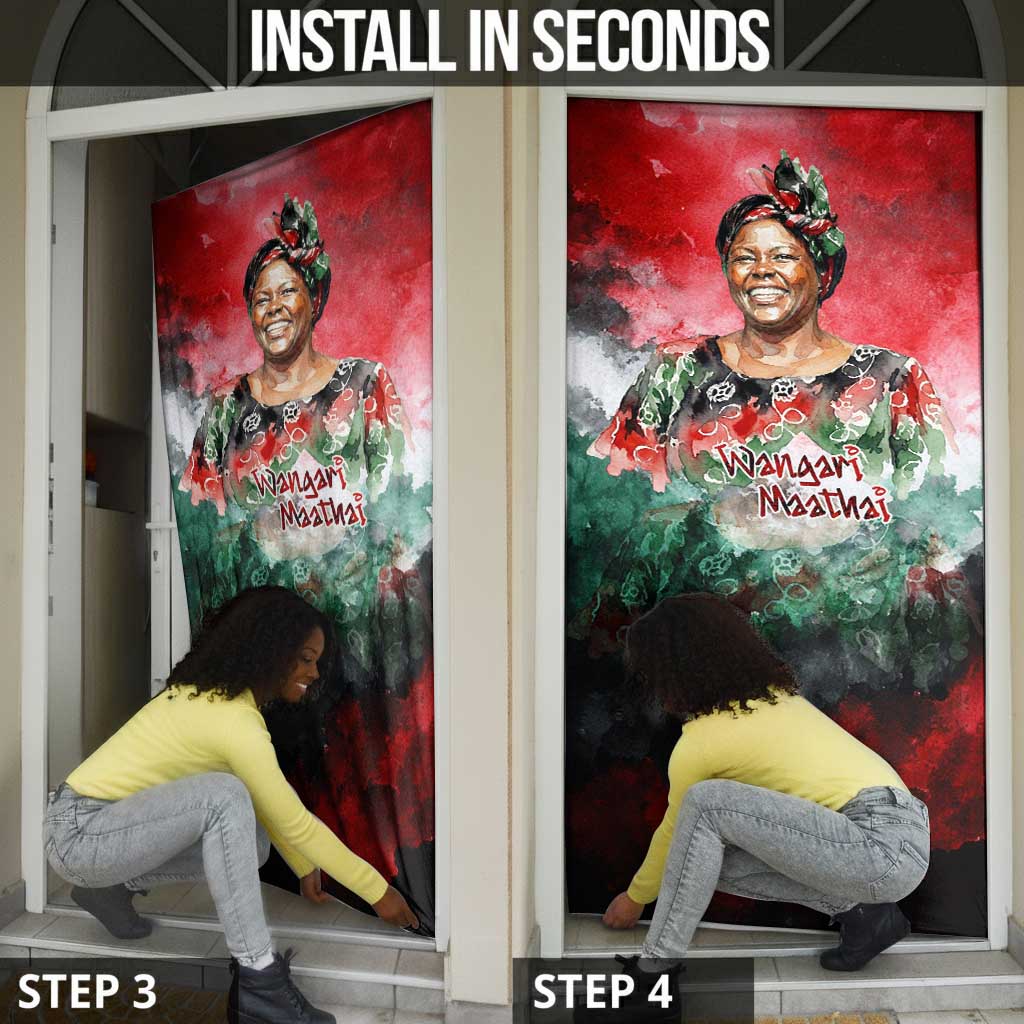 Wangari Maathai Door Cover Kenyan Flag Watercolor Style - Environmental Quote Planting Trees Tribute Eco-Activism - Wonder Print Shop