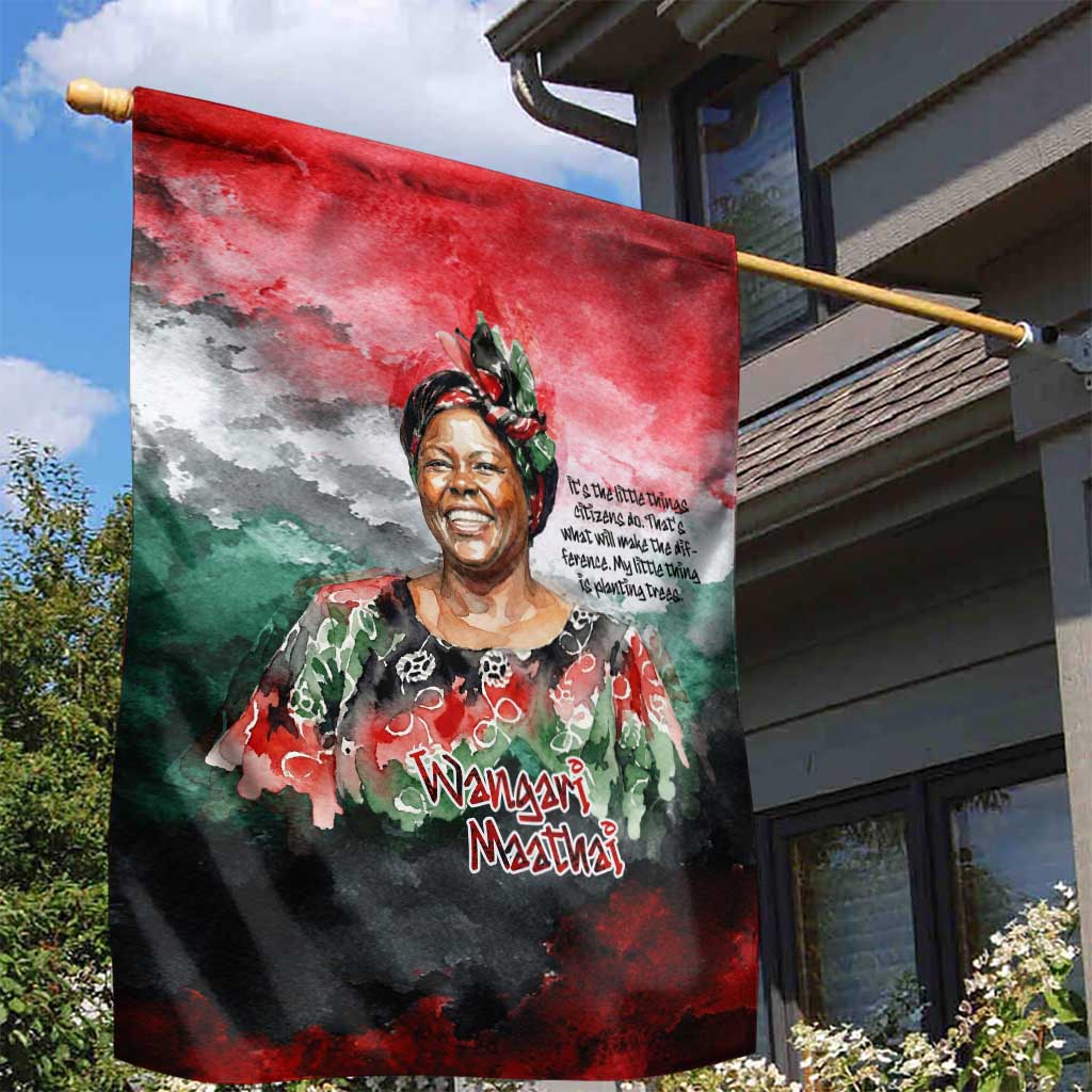Wangari Maathai Garden Flag Kenyan Flag Watercolor Style - Environmental Quote Planting Trees Tribute Eco-Activism - Wonder Print Shop