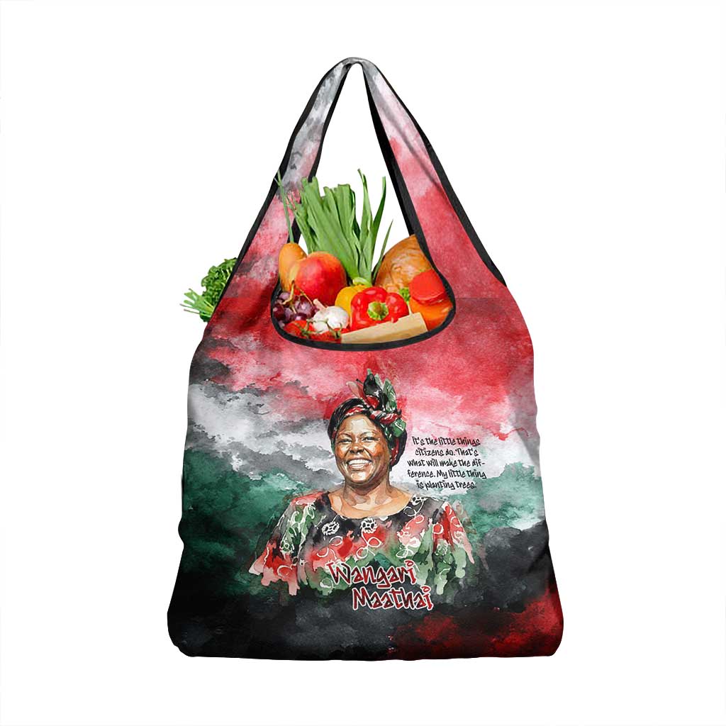 Wangari Maathai Grocery Bag Kenyan Flag Watercolor Style - Environmental Quote Planting Trees Tribute Eco-Activism - Wonder Print Shop