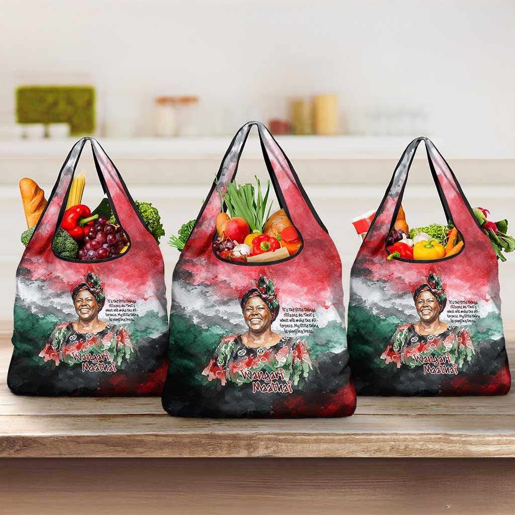 Wangari Maathai Grocery Bag Kenyan Flag Watercolor Style - Environmental Quote Planting Trees Tribute Eco-Activism - Wonder Print Shop