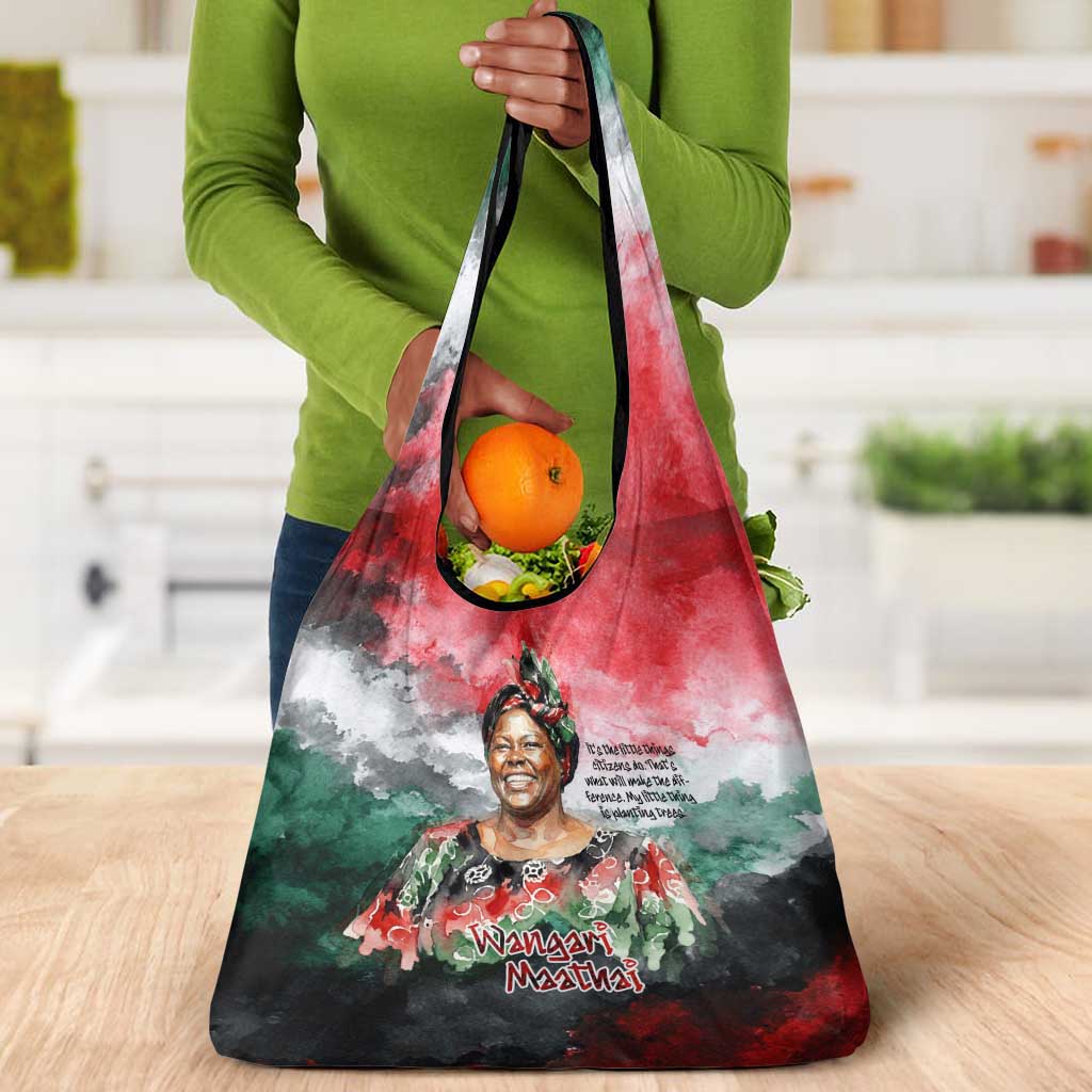 Wangari Maathai Grocery Bag Kenyan Flag Watercolor Style - Environmental Quote Planting Trees Tribute Eco-Activism - Wonder Print Shop