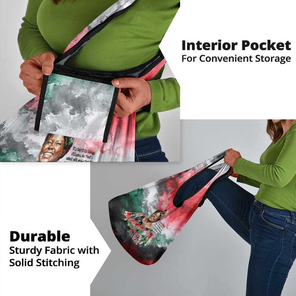 Wangari Maathai Grocery Bag Kenyan Flag Watercolor Style - Environmental Quote Planting Trees Tribute Eco-Activism - Wonder Print Shop