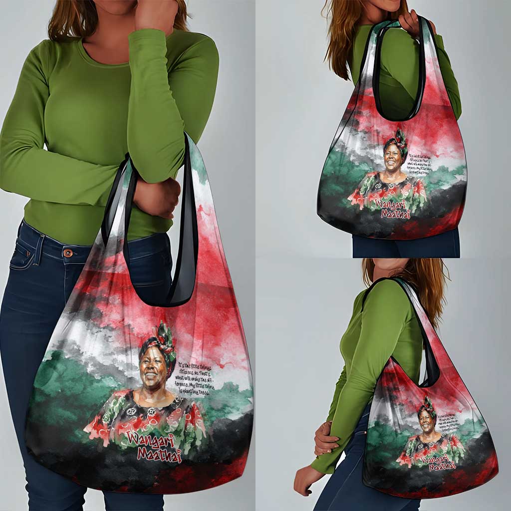 Wangari Maathai Grocery Bag Kenyan Flag Watercolor Style - Environmental Quote Planting Trees Tribute Eco-Activism - Wonder Print Shop
