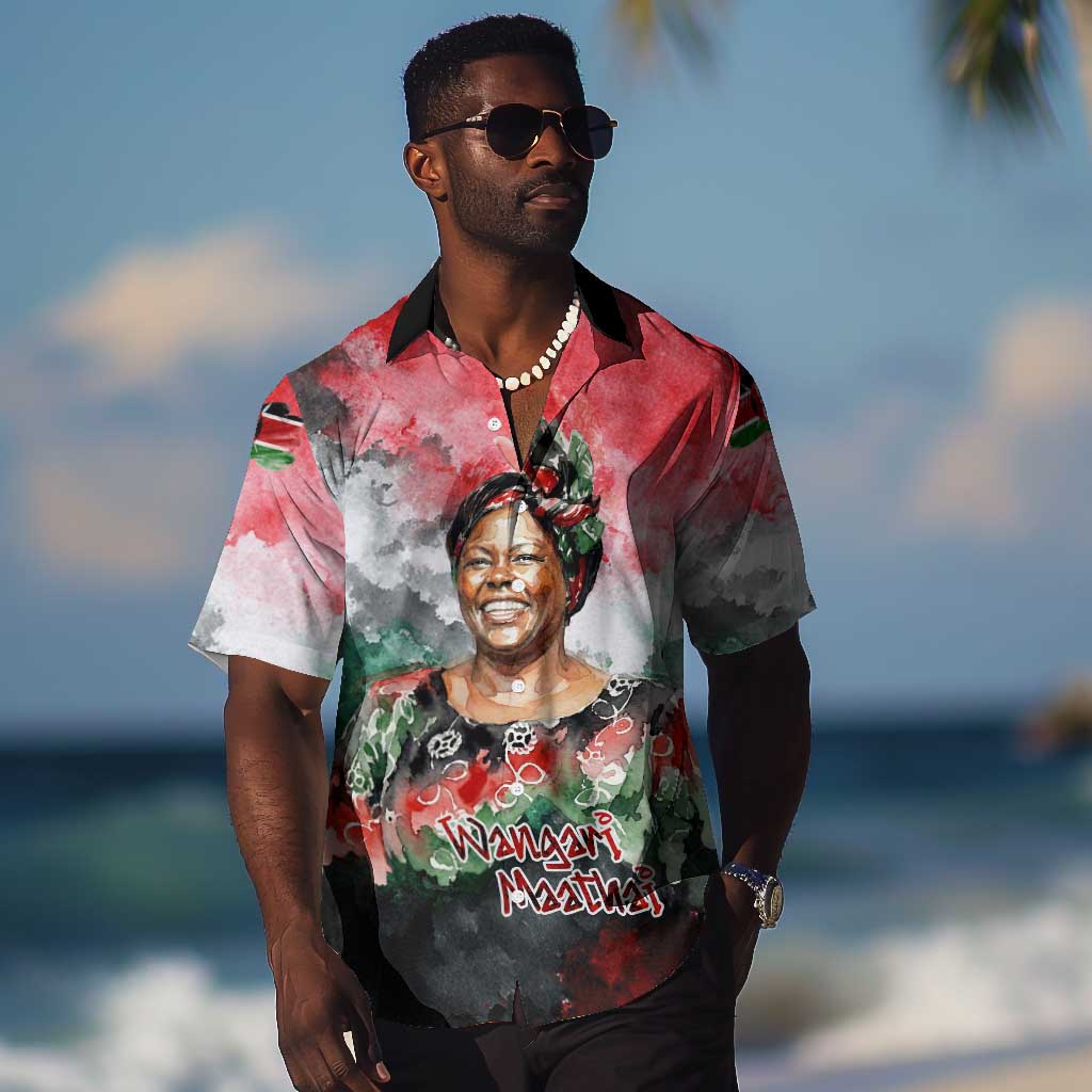 Wangari Maathai Hawaiian Shirt Kenyan Flag Watercolor Style - Environmental Quote Planting Trees Tribute Eco-Activism - Wonder Print Shop