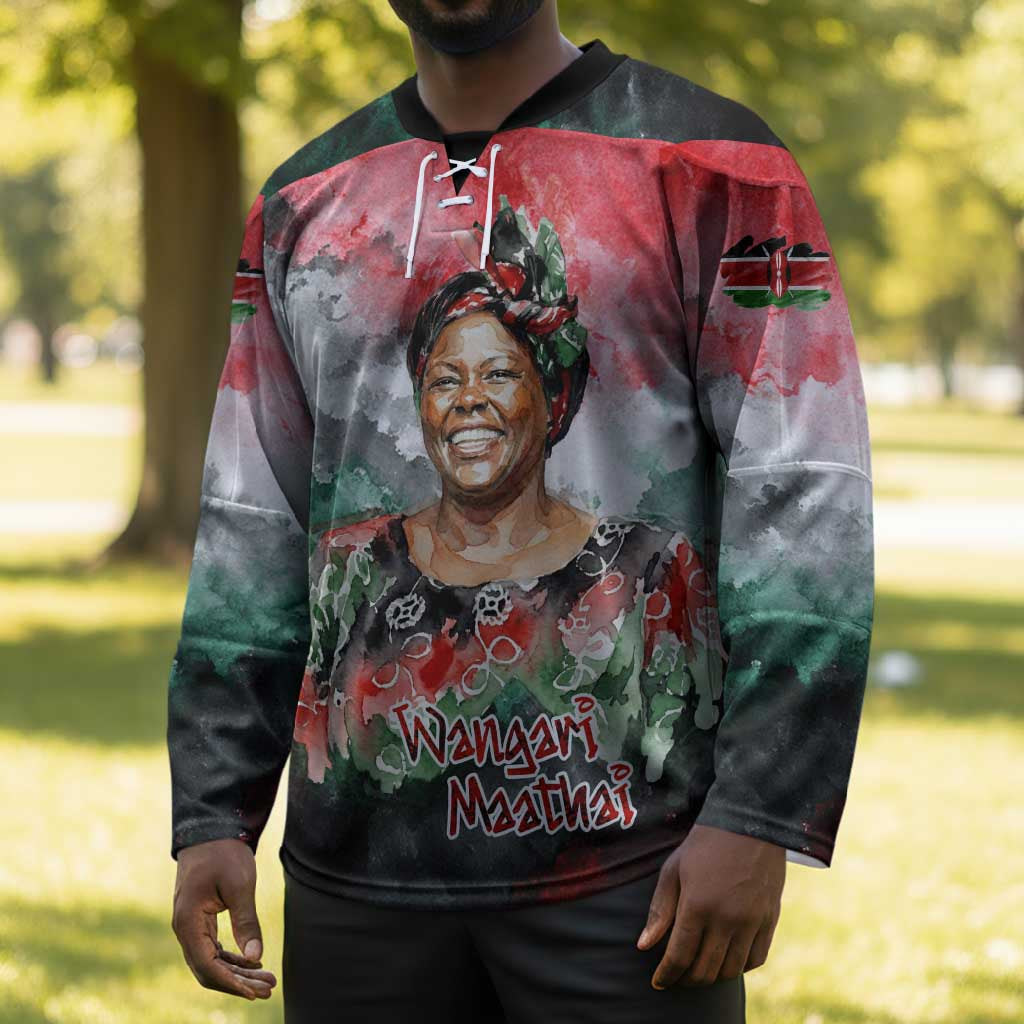 Wangari Maathai Hockey Jersey Kenyan Flag Watercolor Style - Environmental Quote Planting Trees Tribute Eco-Activism - Wonder Print Shop