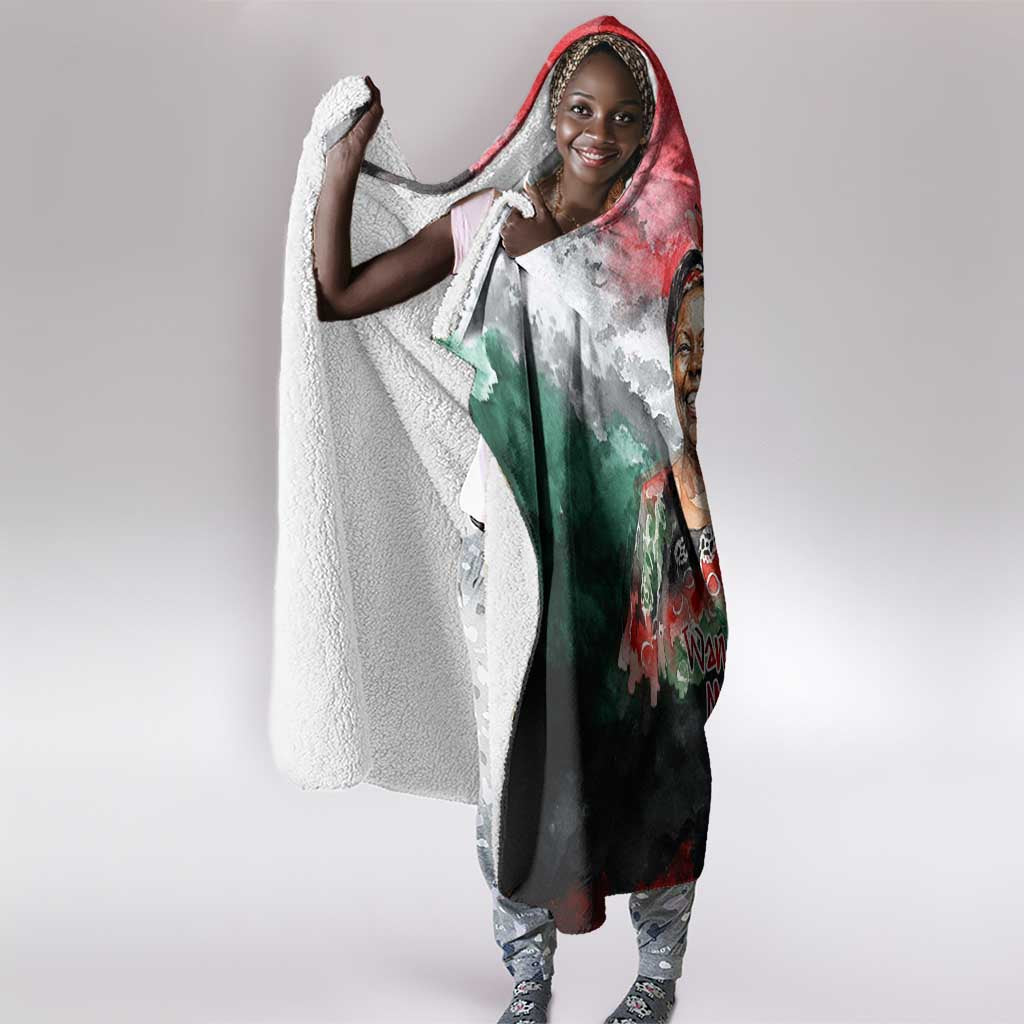 Wangari Maathai Hooded Blanket Kenyan Flag Watercolor Style - Environmental Quote Planting Trees Tribute Eco-Activism - Wonder Print Shop