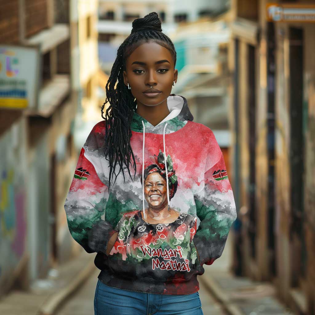 Wangari Maathai Hoodie Kenyan Flag Watercolor Style - Environmental Quote Planting Trees Tribute Eco-Activism - Wonder Print Shop
