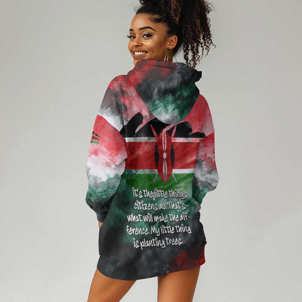 Wangari Maathai Hoodie Dress Kenyan Flag Watercolor Style - Environmental Quote Planting Trees Tribute Eco-Activism - Wonder Print Shop