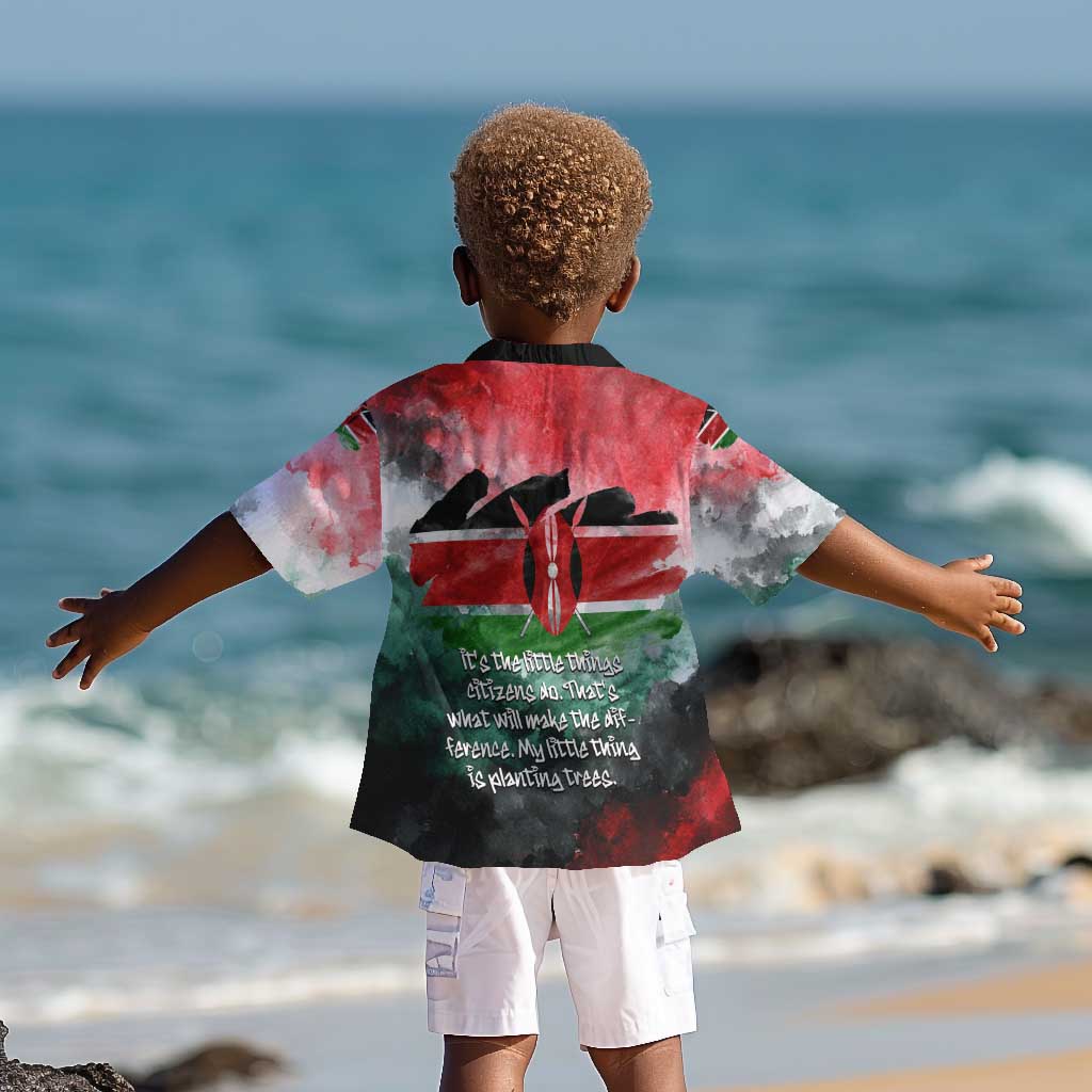 Wangari Maathai Kid Hawaiian Shirt Kenyan Flag Watercolor Style - Environmental Quote Planting Trees Tribute Eco-Activism - Wonder Print Shop