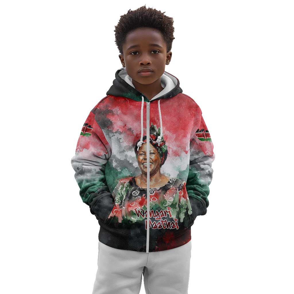 Wangari Maathai Kid Hoodie Kenyan Flag Watercolor Style - Environmental Quote Planting Trees Tribute Eco-Activism - Wonder Print Shop