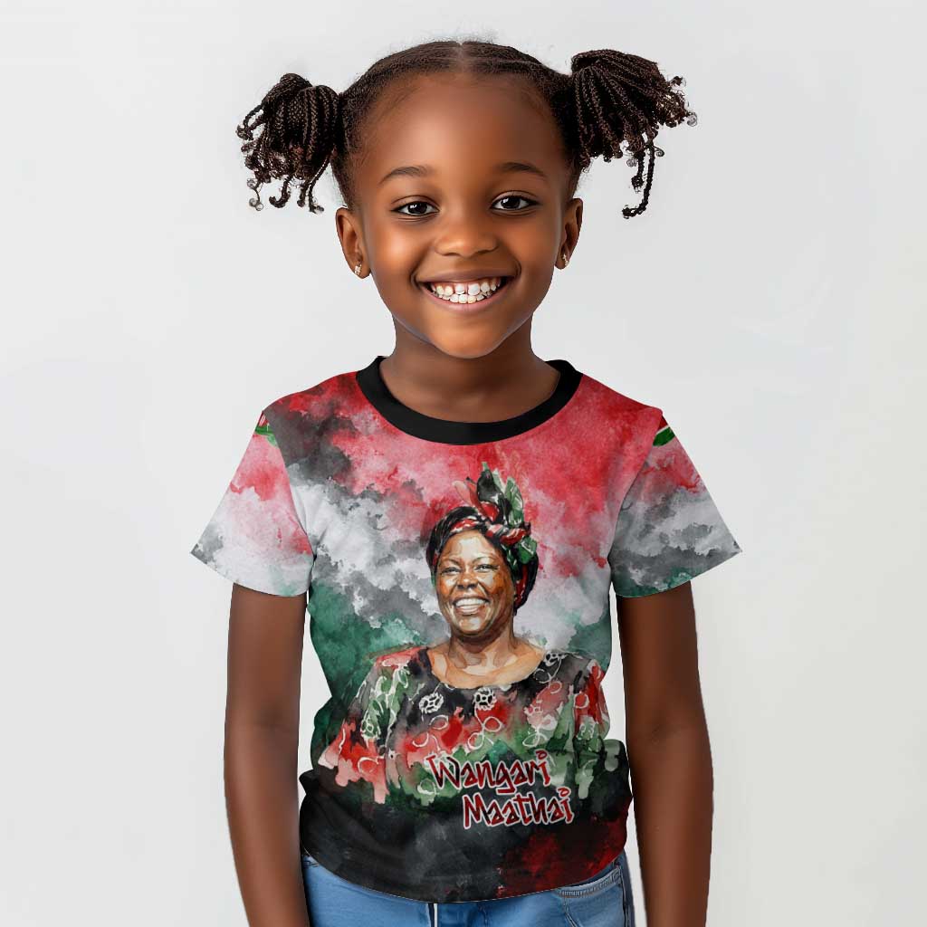 Wangari Maathai Kid T shirt Kenyan Flag Watercolor Style - Environmental Quote Planting Trees Tribute Eco-Activism - Wonder Print Shop