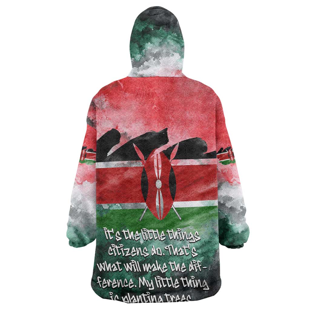 Wangari Maathai Kid Wearable Blanket Hoodie Kenyan Flag Watercolor Style - Environmental Quote Planting Trees Tribute Eco-Activism - Wonder Print Shop