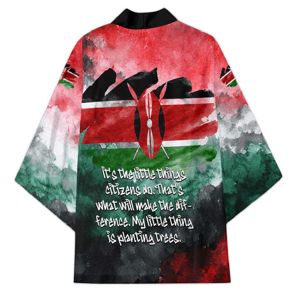 Wangari Maathai Kimono Kenyan Flag Watercolor Style - Environmental Quote Planting Trees Tribute Eco-Activism - Wonder Print Shop